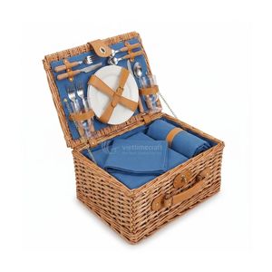 Straw Picnic Hamper Suitcase Luxury Minimalist Integrated Insulated Cooler Bag Sustainable Outdoor Dining Set - Product Image 1
