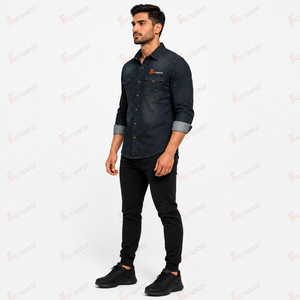 Camisas de mezclilla para hombre al por mayor, camisas casuales personalizadas con botones, camisas de trabajo de mezclilla de algodón de manga larga, fabricante de camisas de moda. - Product Image 2
