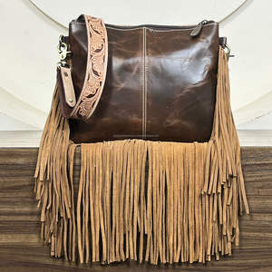 Western 2026 Stylish Hand Tooled Cowhide Leather Fringe Crossbody Bags Handmade Poker Card Design Cowgirl Boho Shoulder Purse - Product Image 6