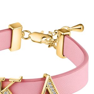Pink <b>Leather</b> Slide <b>Bracelet</b> with Gold Tone Letter Charm Elegant Fashion Jewelry Accessory for Women Girls Party Gift and Daily - Product Image 6