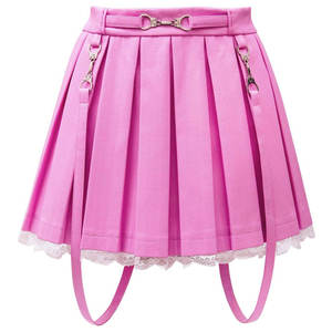 Minifaldas Casuales de Mujer, Corte en A, Plisadas, de Piel Sintética, con Adorno de Encaje - MÁS VENDIDO - Product Image 6