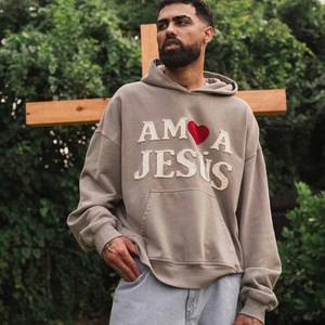 Sudadera con Capucha I Love Jesus God Blessed Christian, de Algodón Grueso, Estilo Vintage, Bordada - Product Image 5