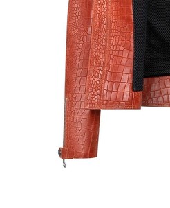 Chaqueta Bomber Corta de Cuero Genuino con Estampado de Cocodrilo Rojo Intenso para Mujer, Prenda Exterior Moderna, MOQ Bajo, Logotipo Personalizado - Product Image 2