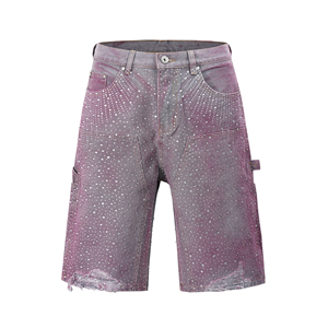 Shorts en jean vintage pour homme avec strass et croix, 100 % coton, style streetwear, pour l'été et les tenues décontractées - Product Image 1