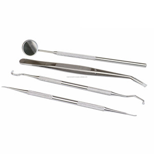 Juego de 4 Instrumentos Dentales Manuales de Acero Inoxidable, Espejo, Sonda, Pinzas, Explorador, Certificación CE ISO, Reutilizables, Profesionales - Product Image 1