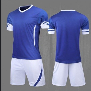 Conjunto de Camiseta de Fútbol Transpirable 100% Algodón Azul y Blanco, Cuello en V, Manga Corta, Camiseta y Pantalones Cortos de Fútbol, Uniforme de Entrenamiento - Product Image 3