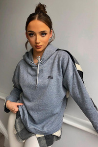 Sweat-shirt à capuche personnalisé pour femme, patchwork à carreaux, coupe oversize, décontracté, streetwear, en molleton, OEM - Product Image 3