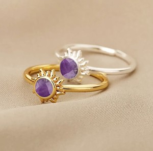 Handmade Amethyst Gemstone Sunburst <b>Rings</b> - Gold Plated <b>Adjustable</b> 6 MM Stone <b>Ring</b> for Women Jewelry - Product Image 6