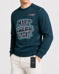 Sweat-shirts décontractés confortables à col rond pour hommes, coupe oversize, 100 % coton, effet délavé, prix de gros abordable - Product Image 3