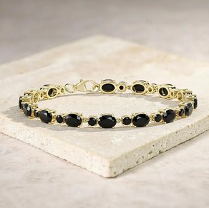 Oval Cut Black Onyx Stone <b>Charm</b> Bracelet in 925 Sterling Silver Gold Plated Luxury Handmade Elegant Jewelry Gift Women - Product Image 2