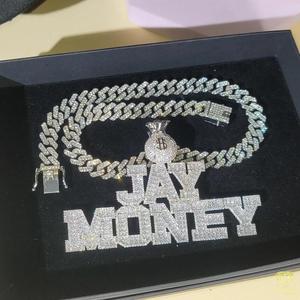 Pendentif tendance en moissanite et diamant « JAY MONEY » avec chaîne cubaine glacée, bijoux hip-hop pour hommes et femmes - Product Image 3