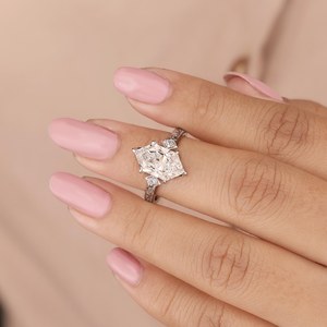 Hexagon Cut Diamond Moissanite Engagement Sterling <b>Silver</b> <b>Ring</b> Floral Band Vintage Inspired Luxury <b>Ring</b> - Product Image 2