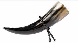 Natural Buffalo Horn Drinking Mug with Metal Tripod Stand Leather Holder Handmade Rustic Barware for <b>Beer</b> Mead - Product Image 2