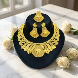 Premium African Floral Gold Plated Brass <b>Choker</b> Necklace for Women Classic Style Wedding & Party Occasions - Product Image 3