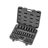 APLUS GTS-0292IS24 Jeu de douilles à chocs 29 pièces 1/2" Dr. Qualité industrielle OEM Double carré Finition oxyde noir Hexagone 10mm Garantie 3 mois