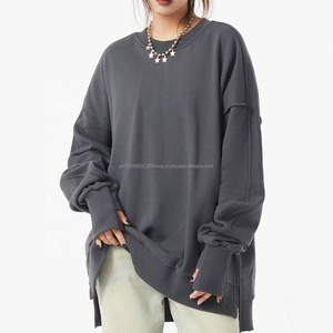 Sudadera desgastada con agujeros pesados de algodón 100% de alta calidad personalizada, Sudadera de cuello redondo rasgada lavada con ácido vintage - Product Image 1