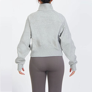 Sudadera Unisex Gris con Cierre de Cremallera, Cuello Alto, Corte Regular, Tejido de Punto, Color Sólido, Informal, para Invierno, Transpirable - Product Image 3