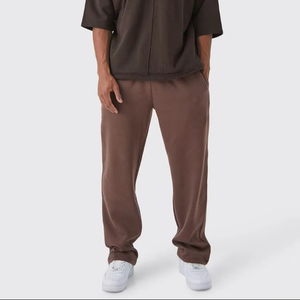 Pantalon de survêtement marron pour homme, taille élastique, en tissu tricoté, décontracté, respirant, pour l'automne - Product Image 1