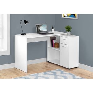 Scrivania Angolare Moderna Bianca in Laminato da 117 cm per Ufficio Domestico con Cassetti Contenitori, Postazione di Lavoro a L Contemporanea per Laptop - Product Image 5