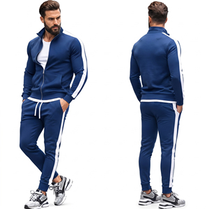 Ensemble de survêtement décontracté pour homme avec col montant, veste d'entraînement imprimée et pantalon de survêtement en polyester, idéal pour l'hiver, avec fermeture éclair - Product Image 3