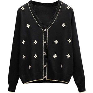 เสื้อคาร์ดิแกนคอวีผู้ชาย ระบายอากาศได้ดี ประดับมุกเทียม ติดกระดุม ถักลายเพชร ดีไซน์เนอร์สไตล์ - Product Image 6