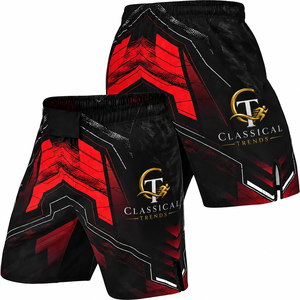 Shorts de Boxe MMA Écologiques en Polyester Respirant, Séchage Rapide, Taille Élastique, Style Sportif, Imprimé par Sublimation Rouge et Noir – Toutes Tailles - Product Image 1