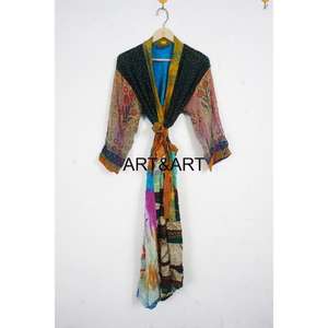 Kimono de seda largo hecho a mano de alta calidad, de retazos Vintage Kimono, batas de dama de honor, Kimono de seda de tamaño libre, ropa de dormir para mujer - Product Image 4