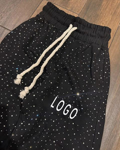 Custom Rhinestone Wide Leg Sweatpants Men Oversized Distressed Baggy Joggers Streetwear Heavyweight Cotton Track <b>Pants</b> OEM ODM - Product Image 2
