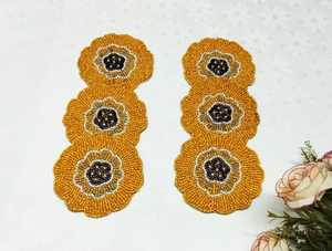 Handmade Eco-Friendly Customizable Polyester/Cotton Floral Embroidered <b>Coasters</b> with Stripe Pattern for Home & Hotel Use - Product Image 2