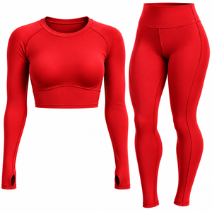 Conjunto de Yoga Ecológico de 2 Piezas para Mujer, Top Corto de Manga Larga y Leggings de Cintura Alta, Poliéster Reciclado, para Gimnasio y Fitness - Product Image 1