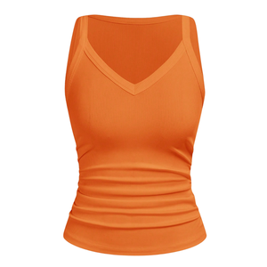 Camiseta sin mangas Modu para mujer, con cuello en V, acanalada, ajustada, elástica, fruncida, informal, básica, suave, transpirable, para uso diario - Product Image 3