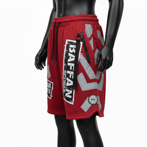 Shorts de basket-ball pour femmes, haute qualité, maille polyester 180 GSM, légers, design à panneaux rouges, logo personnalisé. - Product Image 4