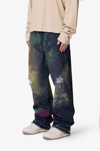 Jeans en denim personnalisés de haute qualité, lavage vintage, imprimé 3D, coupe large déchirée, streetwear hip-hop, OEM ODM, en coton pour hommes - Product Image 4