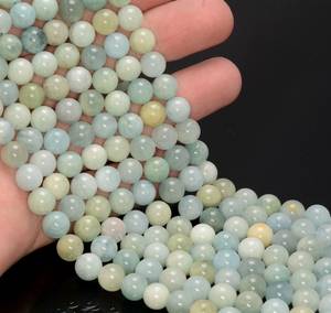Perles rondes en pierre naturelle aigue-marine pour la fabrication de bijoux DIY, bracelets, colliers, artisanat, brin complet - Product Image 1