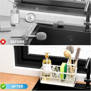 Portaspugne in Acciaio Inossidabile 304 Color Avorio, Organizer per Lavello da Cucina, Porta Spazzole Antiruggine da Appoggio, Contenitore per Cucina - Product Image 6