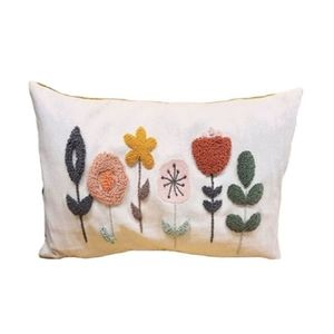 Housse de coussin lombaire en coton brodé floral, style nordique, rectangulaire, décorative, lavable, design fait main – Grande Vente - Product Image 1