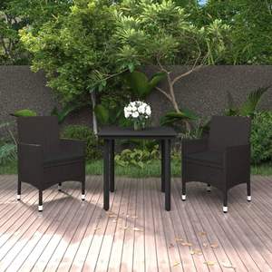 Ensemble de salle à manger de jardin de taille moyenne en rotin PE noir avec verre et acier, mobilier de patio en polyester - Product Image 1