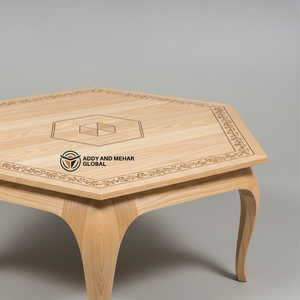 Elegant Industrial Hexagonal Solid Wood <b>Stool</b> <b>Low</b> Coffee Table Hand-Engraved Floral Border Modern Ash Wood Bedroom - Product Image 2