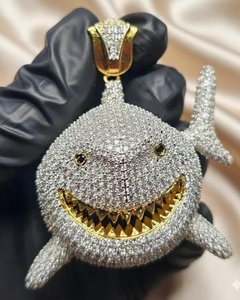 จี้รูปฉลามประดับเพชรโมอิสซาไนต์ VVS แบบ Iced-Out ชุบทองสองสี เงินแท้ 925 สไตล์หรูหรา ฮิปฮอป บลิงค์ แฟชั่นสำหรับงานปาร์ตี้ - Product Image 4