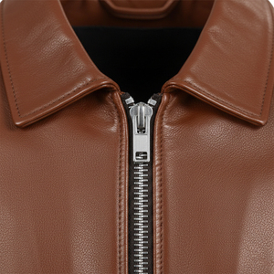 Veste en cuir légère pour homme, style décontracté, pour l'extérieur, couleur marron clair, personnalisable, imperméable, col montant, fermeture éclair - Product Image 2