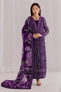 Fashionista International Women's Purple Cotton Modal Salwar Kameez <b>White</b> Floral Embroidery <b>Printed</b> <b>Palazzo</b> Pants Traditional - Product Image 4