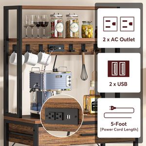 Soporte para Horno de Microondas de 5 Niveles con Tomas de Corriente, Estante de Cocina con Cajón y Estantes Deslizantes, Solución de Almacenamiento para Cocina - Product Image 5