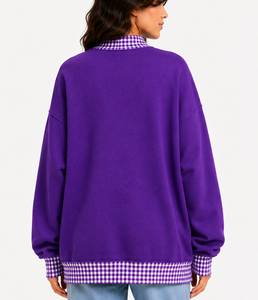 Custom Women’s Heavyweight Oversized Mockneck Sweatshirt Plaid Gingham <b>Patchwork</b> Casual Varsity Streetwear <b>Top</b> - Product Image 4