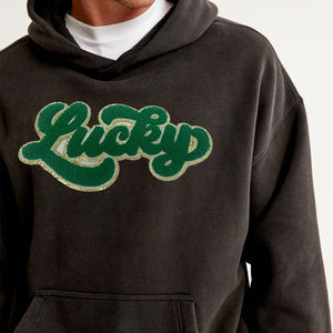 Sudadera con Capucha Negra para Hombre, Sudadera con Letras Bordadas, Sudadera Informal con Capucha, Manga Larga, Talla Grande, Mezcla de Algodón, Estilo Urbano - Product Image 6