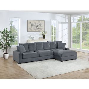 Set Divano Modulare Contemporaneo in Corduroy Grigio Scuro 4 Pezzi con Poltrona Senza Braccioli e Pouf per Soggiorno - Product Image 1