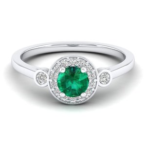 Anillo de compromiso REYES GRA con certificado de oro macizo de 14K y moissanita, corte halo redondo, 0.5 quilates, con gema esmeralda para mujer - Product Image 5