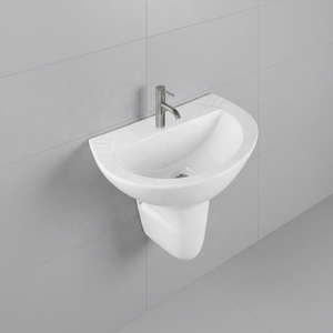 Vistaar Capri Space Saving Wall Hung Half Pedestal Ceramic Wash Basin Sink For Villa Project Supply - Product Image 2