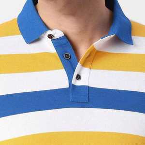 Polo en tricot rayé pour homme, manches courtes, décontracté, bleu, jaune, blanc, coupe classique - Product Image 5