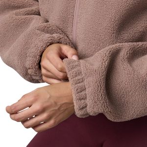 Veste polaire Sherpa marron clair pour femme, coupe courte, entièrement zippée, col montant, confortable, pour l'hiver, style décontracté, à porter en superposition - Product Image 4
