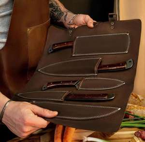 Juego de Cuchillos de Chef de Acero de Damasco Forjados a Mano de 5 Piezas con Mangos de Madera, Hojas Afiladas, Diseño Ambidiestro y Borde Dentado para Uso Diario - Product Image 4